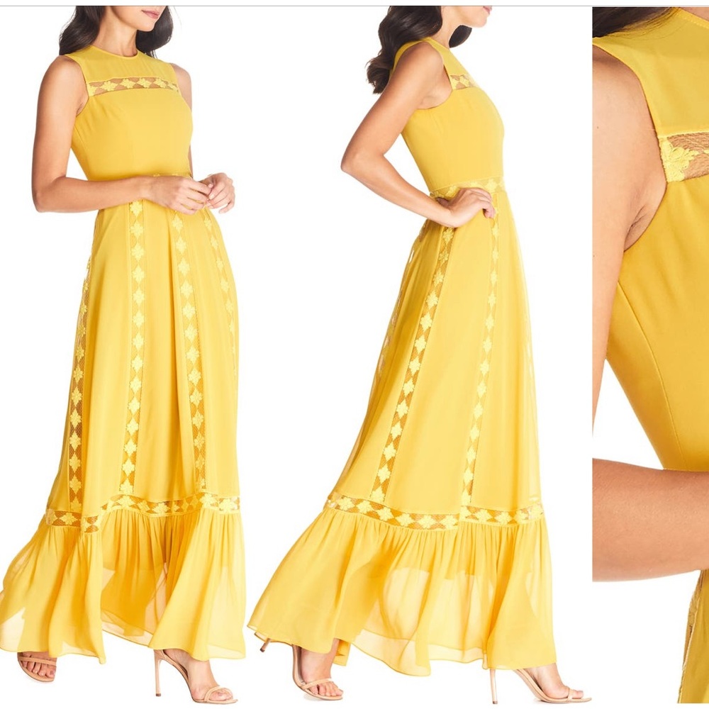 Dress The Population Bonnie Lace Inset Chiffon Maxi Dress